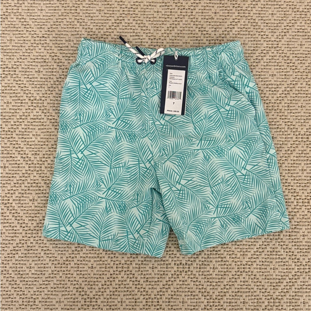 Vineyard Vines Palm Print Swim Shorts - Crystal Blue